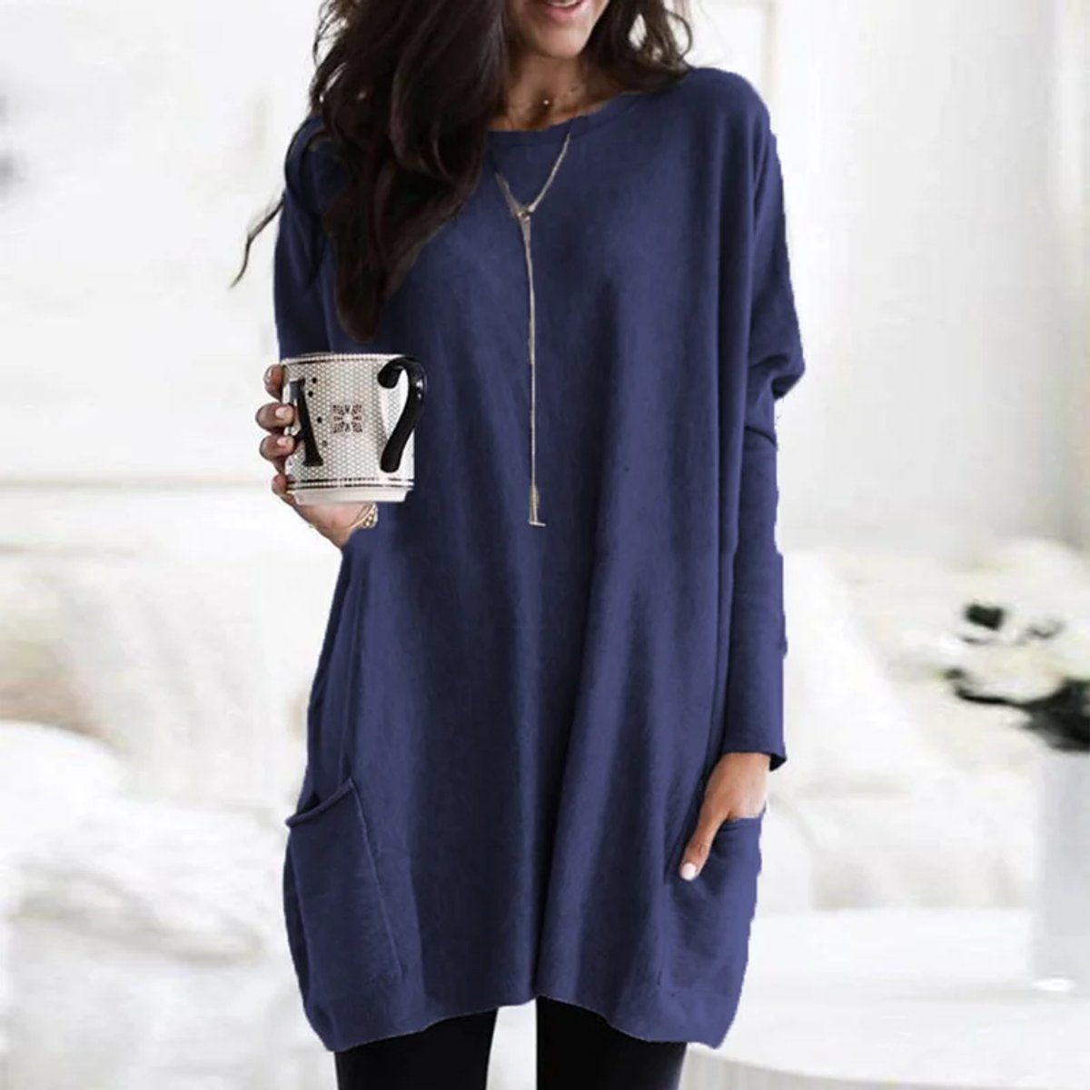 Women's Oversized Long Sleeve Tunic with Pockets