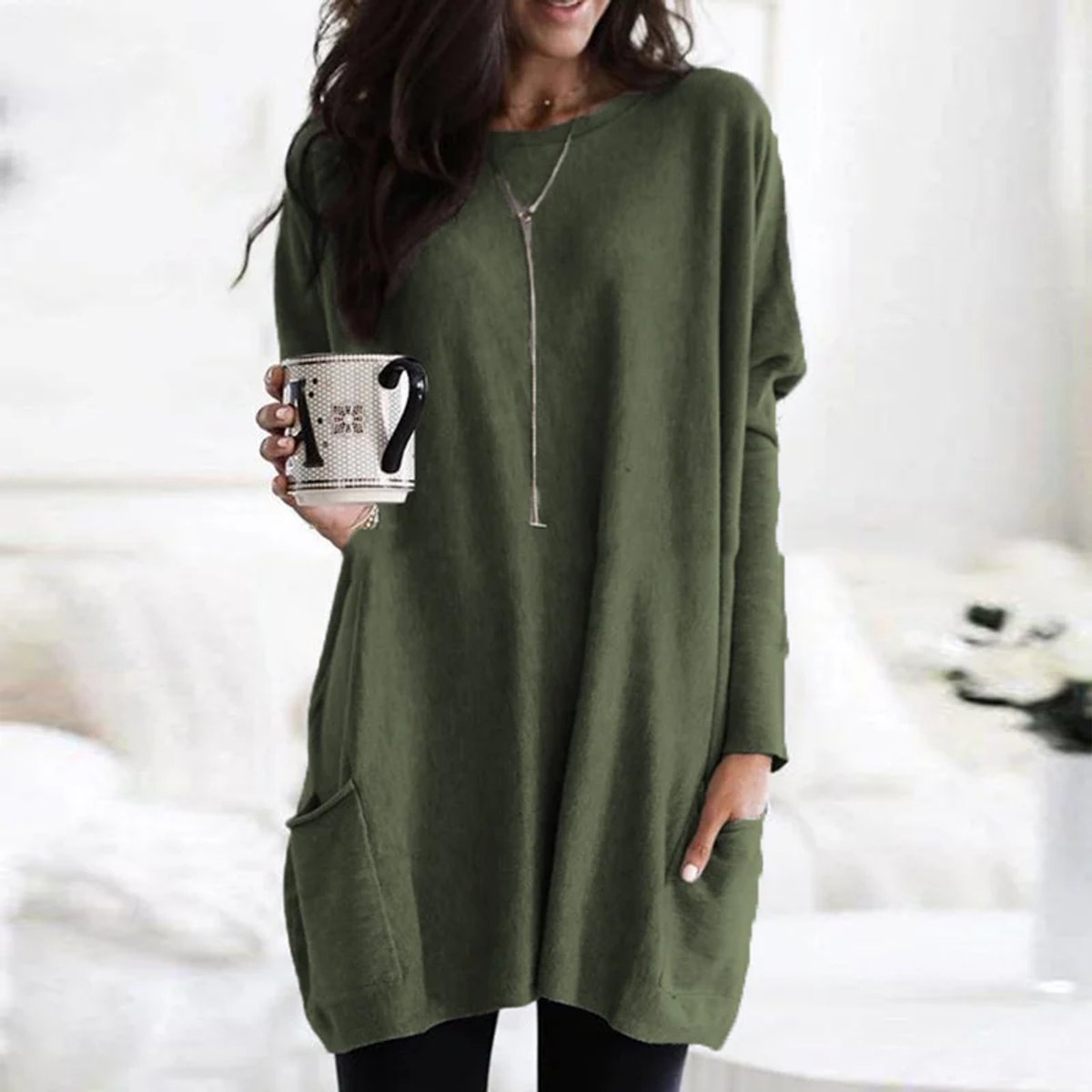 Women's Oversized Long Sleeve Tunic with Pockets