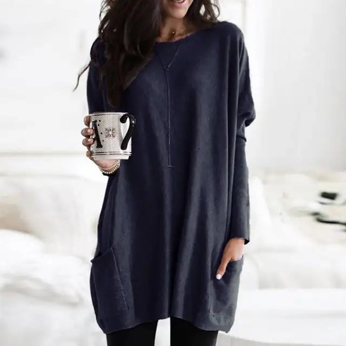 Women's Oversized Long Sleeve Tunic with Pockets