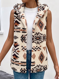 Hooded Aztec Sherpa Vest - Cream Aztec