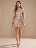 Wynne | Sequin High Neck Puff Sleeve Bodycon Mini Dress