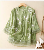 Chic Blouse with Embroidered Accents - Green