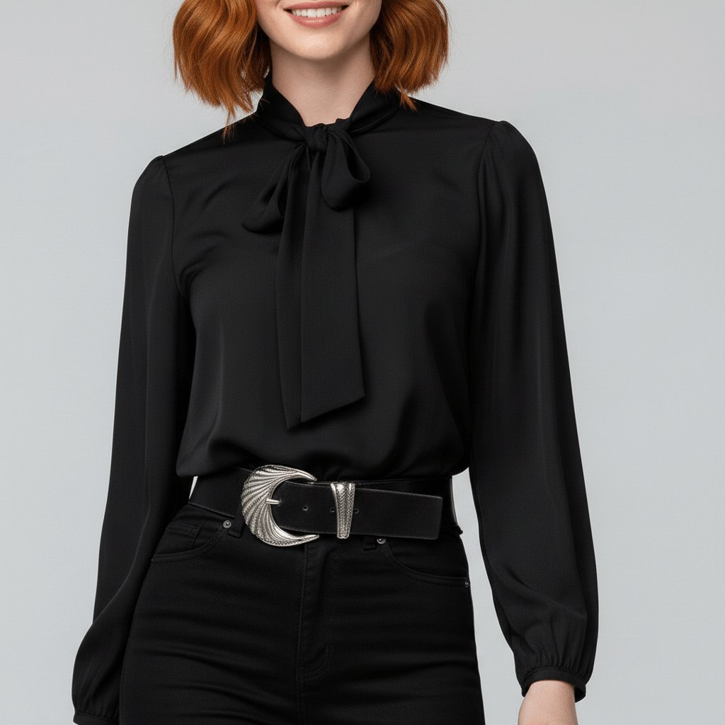 Women's Tie Neck Puff Sleeve Blouse