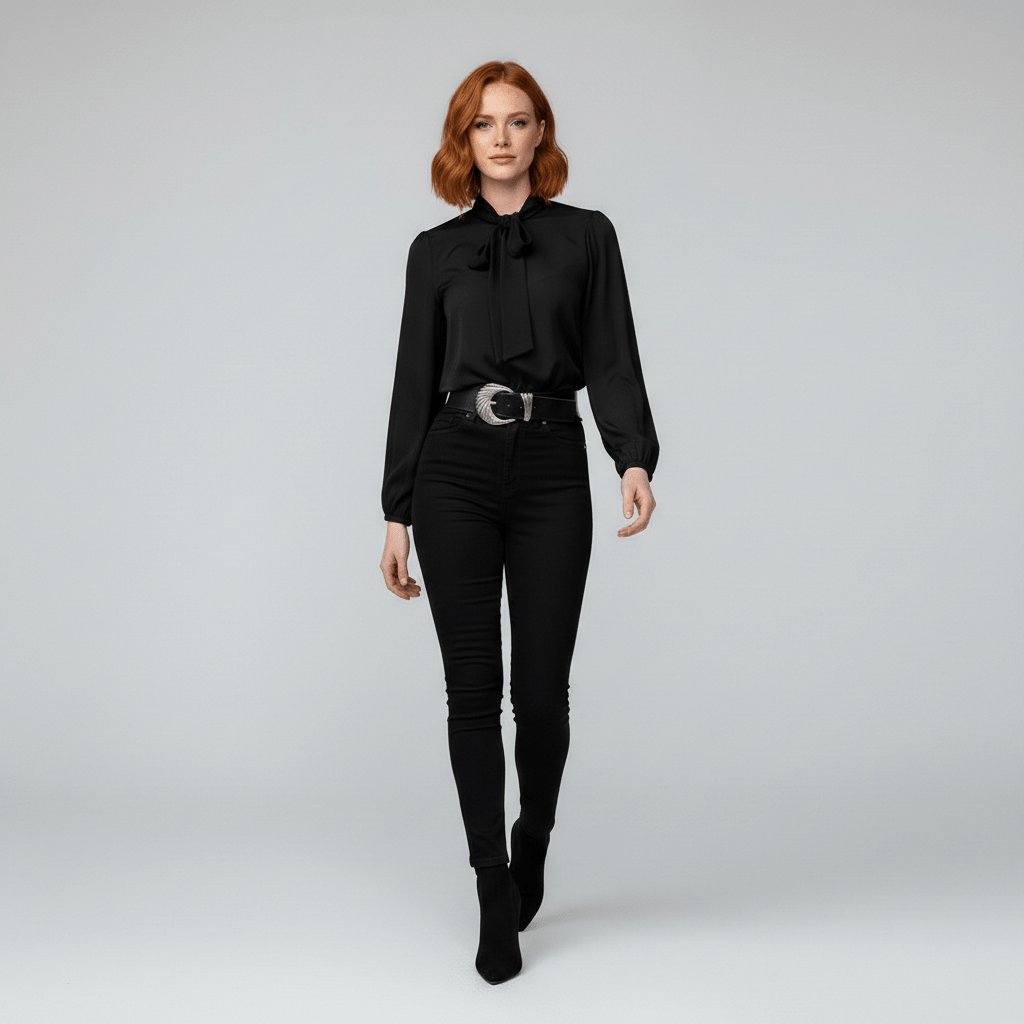 Women's Tie Neck Puff Sleeve Blouse