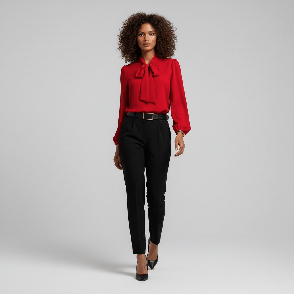 Women's Tie Neck Puff Sleeve Blouse
