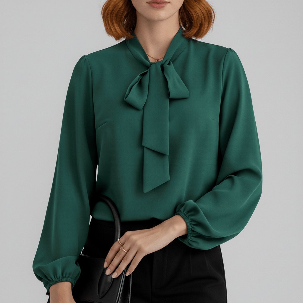 Women's Tie Neck Puff Sleeve Blouse