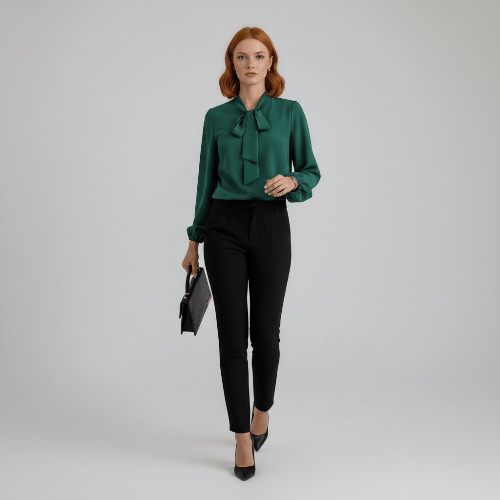 Women's Tie Neck Puff Sleeve Blouse