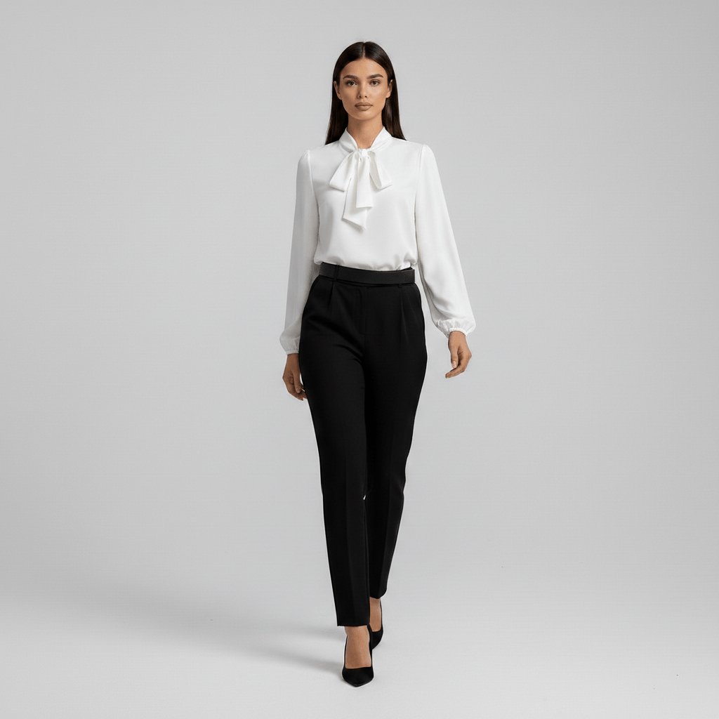 Women's Tie Neck Puff Sleeve Blouse
