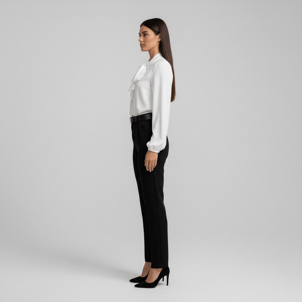 Women's Tie Neck Puff Sleeve Blouse