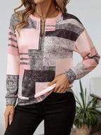 Women's Abstract Print Long Sleeve Top - Pink