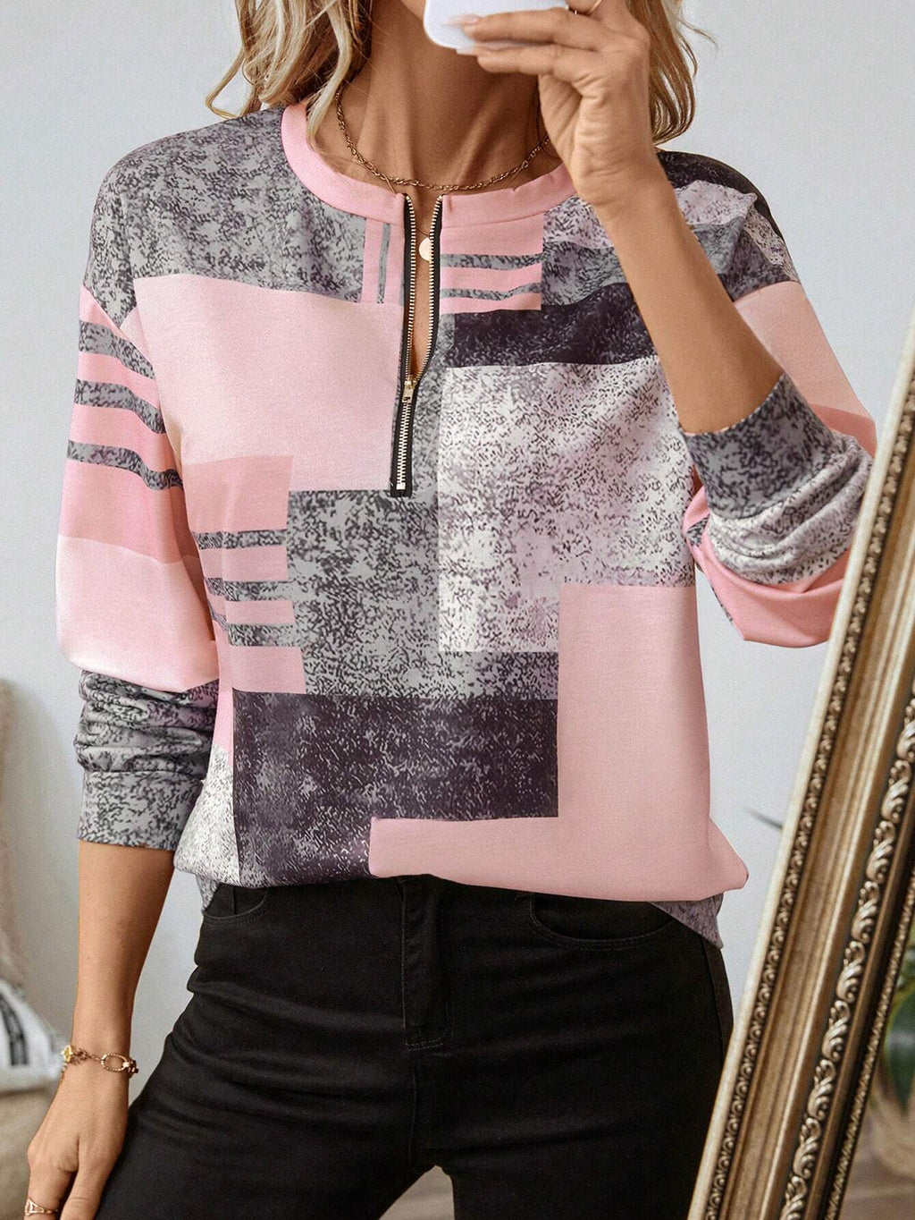 Women's Abstract Print Long Sleeve Top