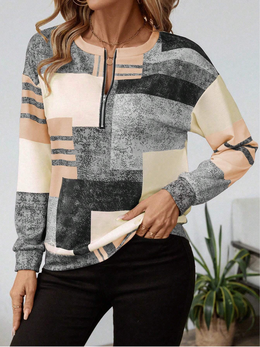 Women's Abstract Print Long Sleeve Top